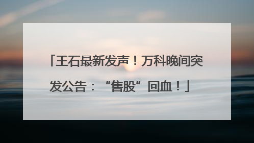 王石最新发声！万科晚间突发公告：“售股”回血！