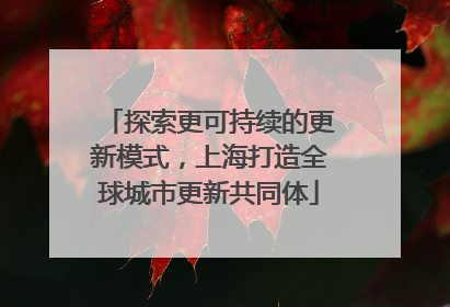 探索更可持续的更新模式，上海打造全球城市更新共同体